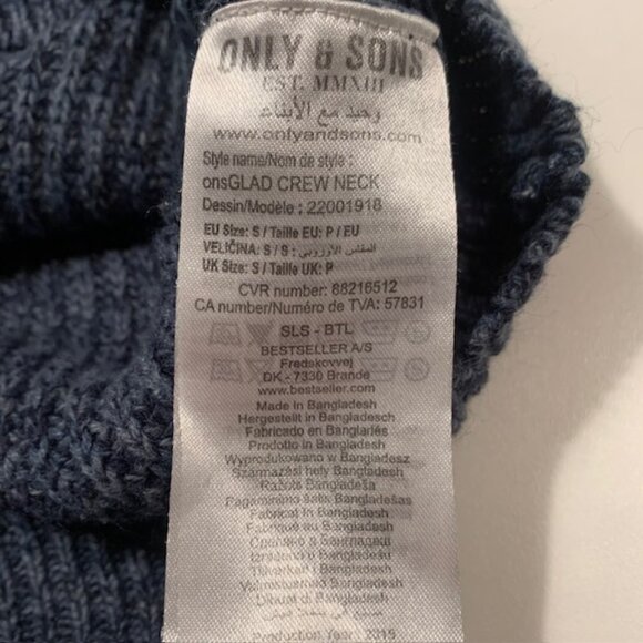 Only & Sons Knit Crewneck Sweater Blue Textured Men's Small - Picture 8 of 10